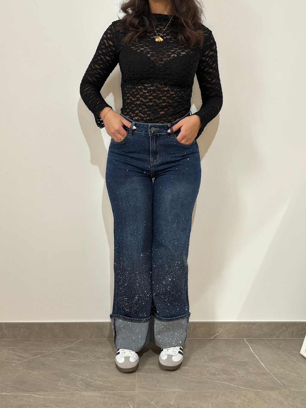 Jeans brillantini con risvolto