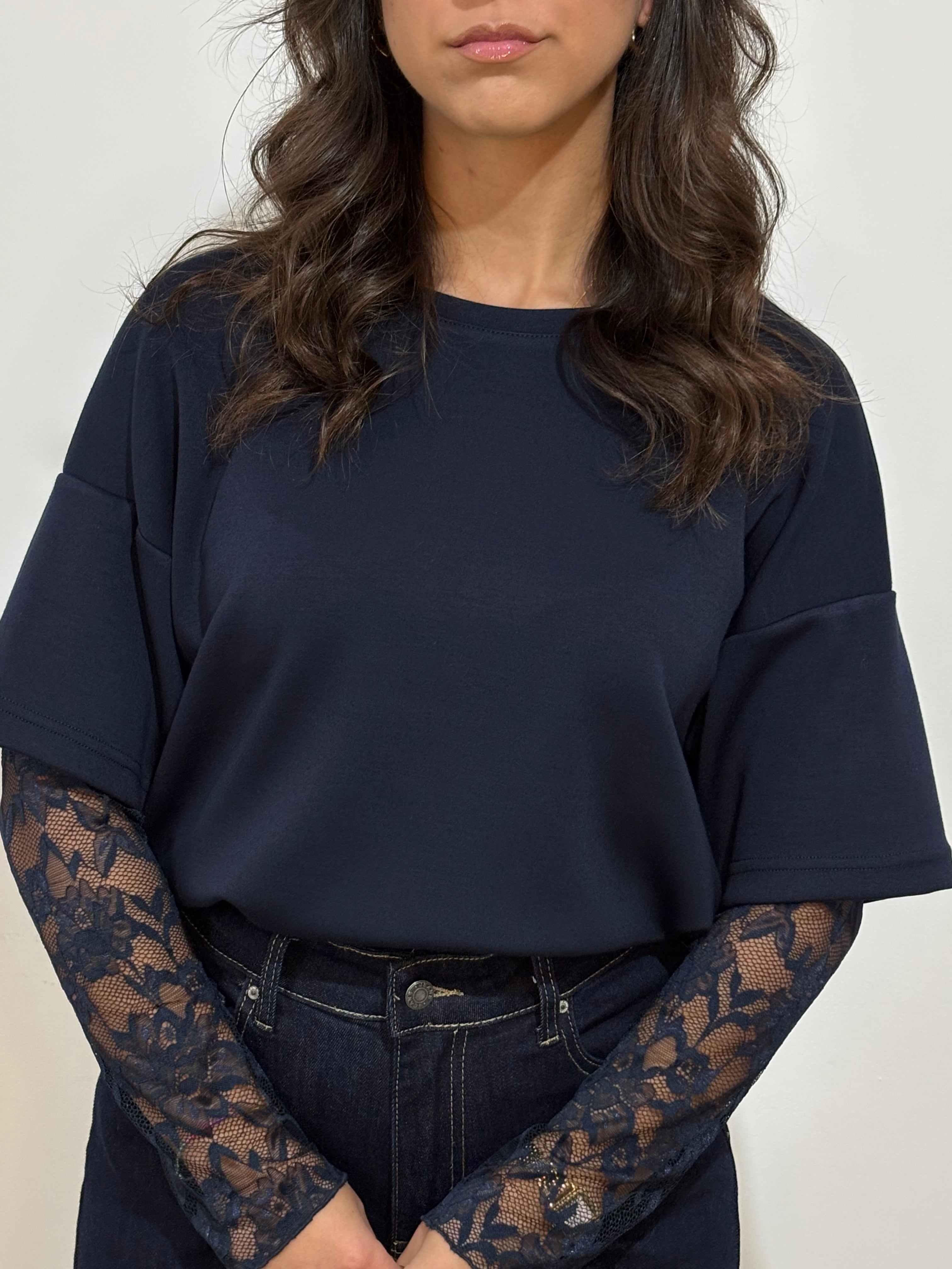 Maglia con manica in pizzo